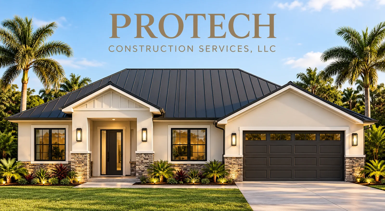 The Designer Juniper, a single-story home with a metal roof built by Protech Construction Services in Hernando County